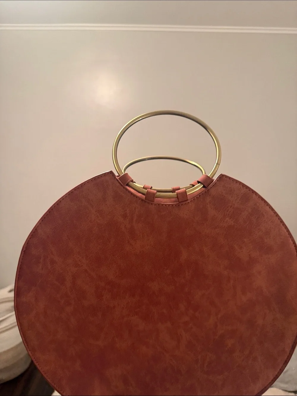 Anthropologie Coral Round Crossbody with Gold Ring Handle